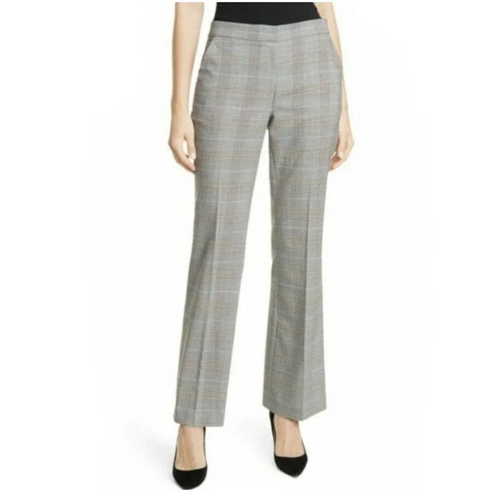Lewit Grey Tan Glen Plaid Bootcut Trouser Career Pant Wool Blend Size 4 ab26 - Picture 1 of 6